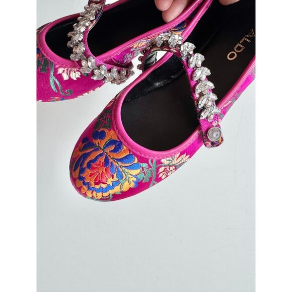 Girls' NWT ALDO Despirito Pink Brocade Crystal Mary Jane Ballet Flats, Size 6 - Picture 7 of 15